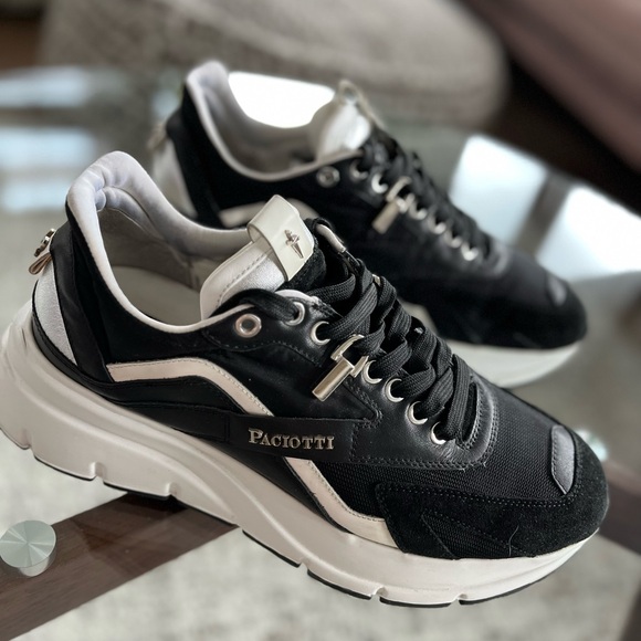 Cesare Paciotti textured detail Leather Black/White Athletic Sneakers Sz 9-10 - Picture 11 of 17